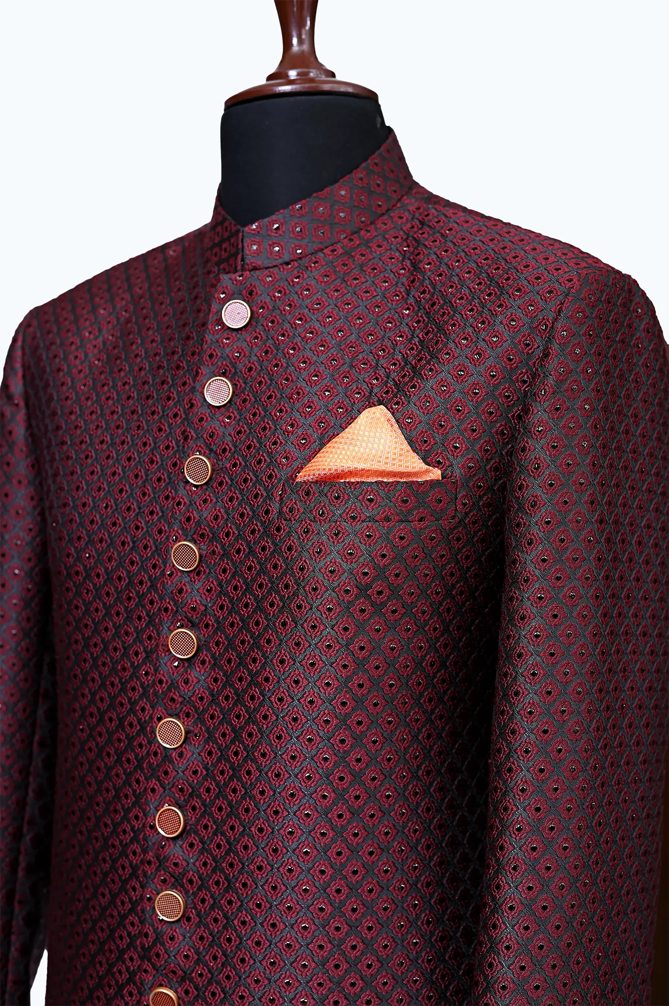 Imperial Maroon Textured Sherwani - Image 2