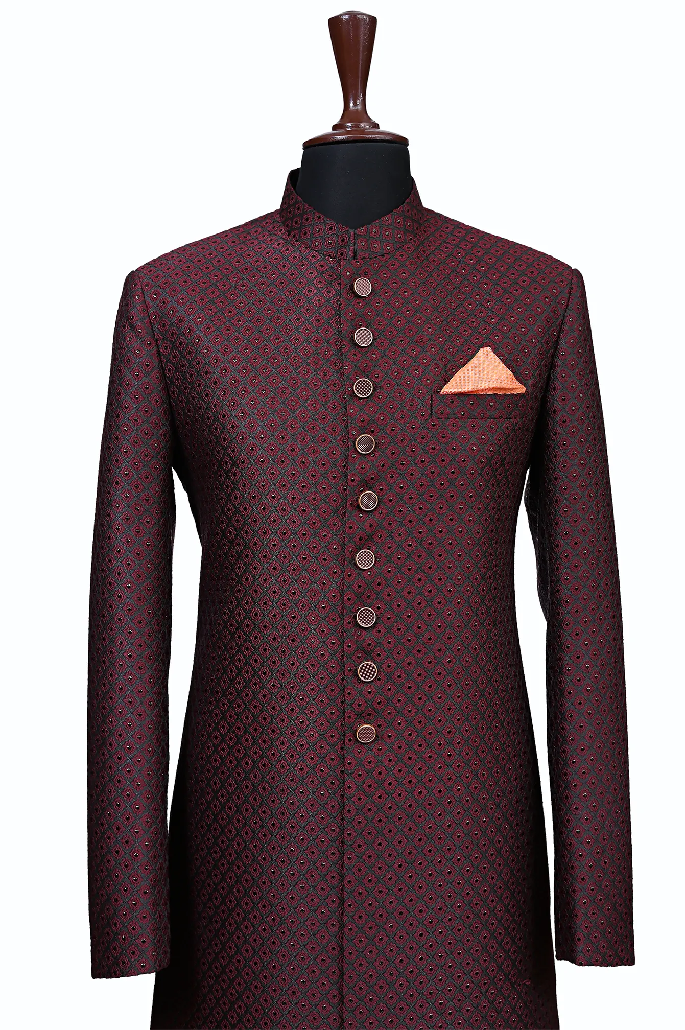 Imperial Maroon Textured Sherwani - Image 3