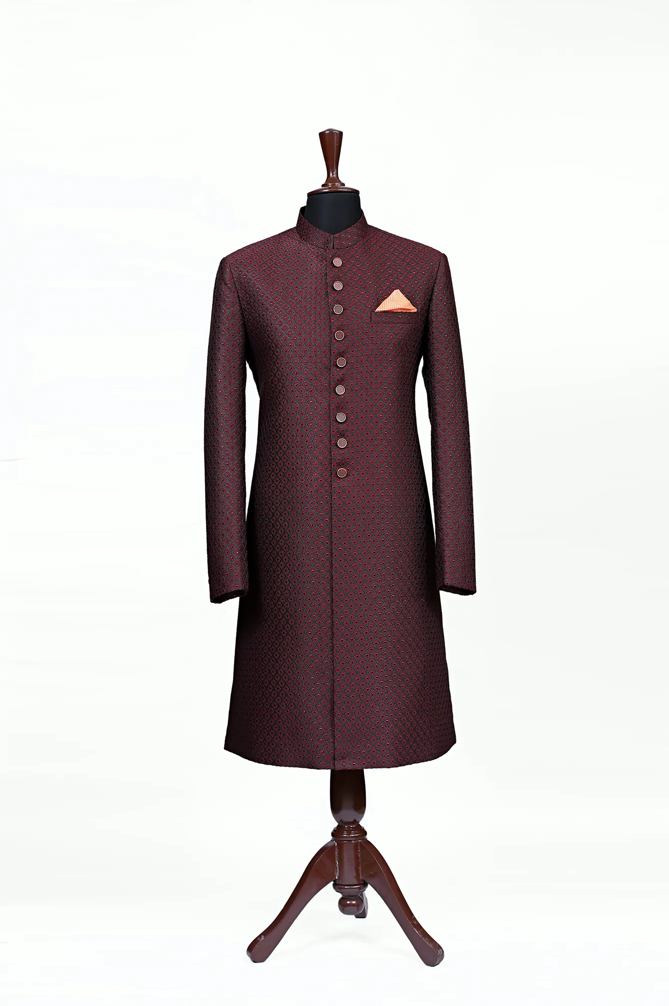 Imperial Maroon Textured Sherwani - Image 4