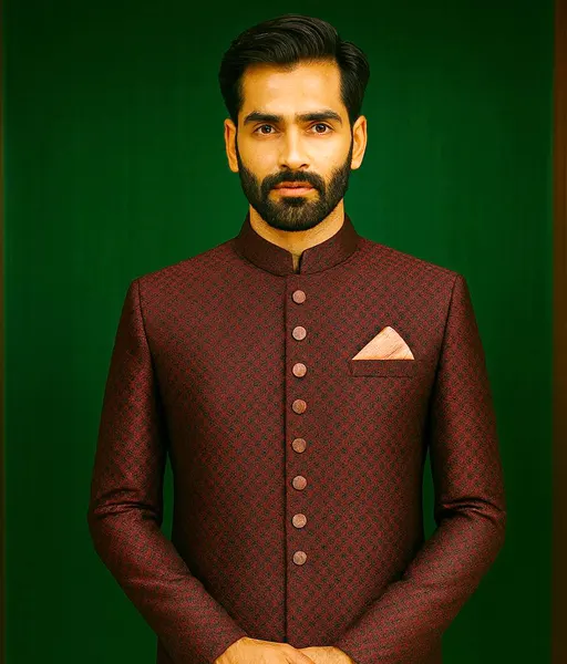 Imperial Maroon Textured Sherwani