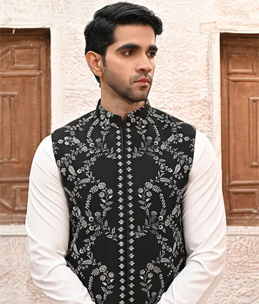 Midnight Floral Zari Waistcoat