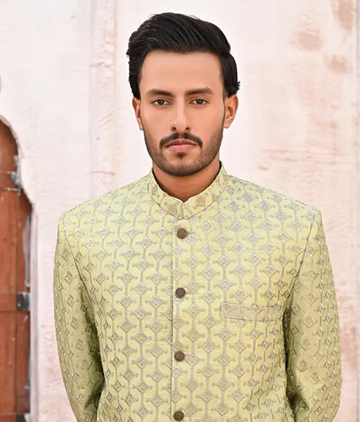 Mint Royal Jaal Embroidered Prince Coat